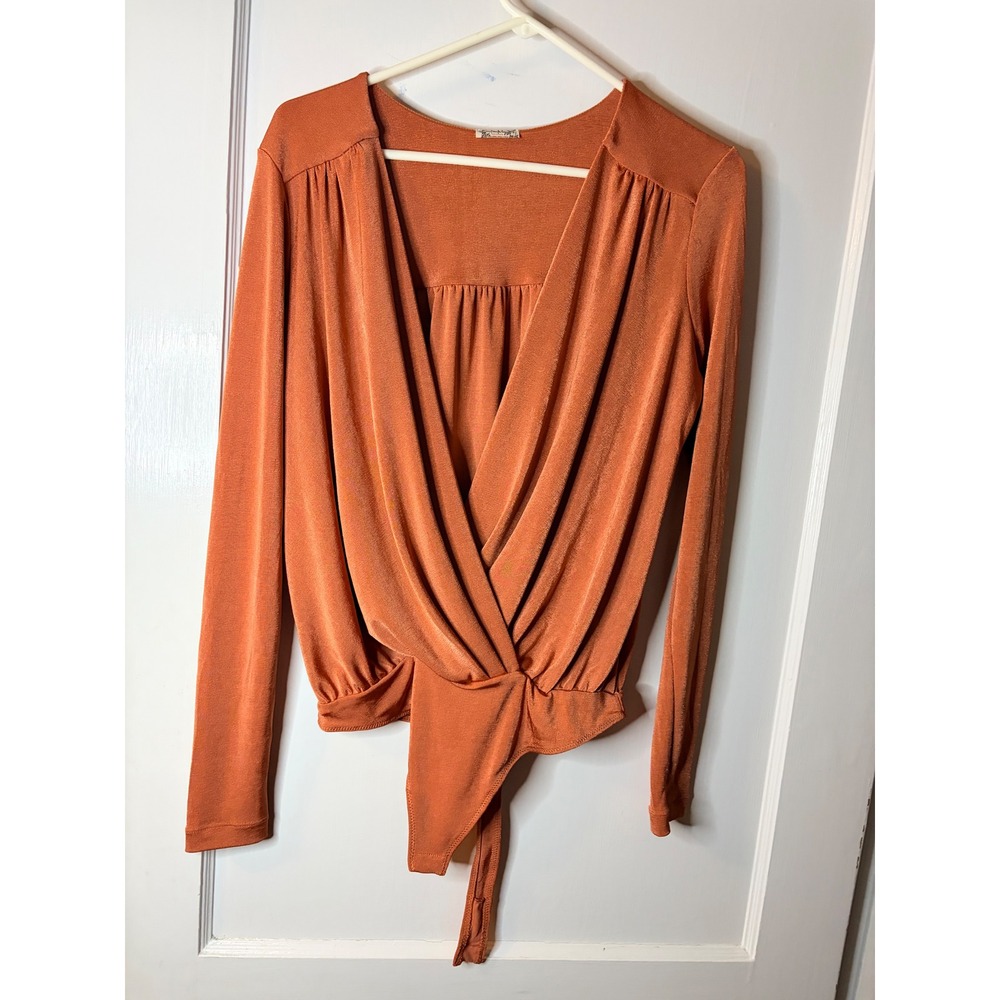 Intimately Free People Burnt Orange/pink Wrap Long Sleeve Bodysuit Rust Medium M